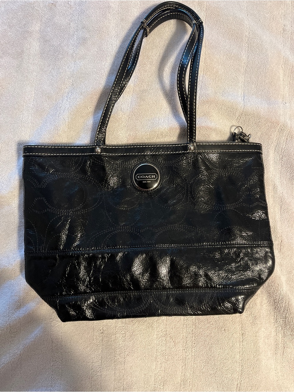 Coach Black Leather Signature Tote with Logo Emblem